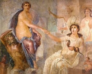This painting is from the Temple of Isis in Pompeii and shows the Goddess receiving the "bull-maiden," Io at Canopus