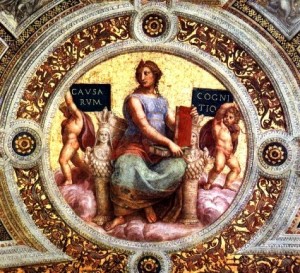 Raphael's Sophia from the Vatican; note the two multi-breasted Goddess images on Her throne. These images of Artemis of Ephesus were identified as Isis by Raphael's time.