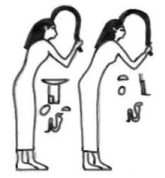 Isis and Nephthys pull a lock of hair toward the deceased