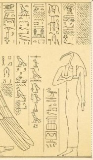 The ibis-headed Nephthys from Denderah; I'm working on finding the hieroglyph translations...but you can see Her name above Her head