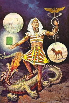 Hermes Trismegistos as a rather pale pharaoh as pictured in Manly P. Halls Secret Teachings of All Ages